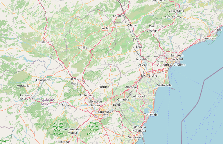 Mapa de la zona de Alicante y Murcia
